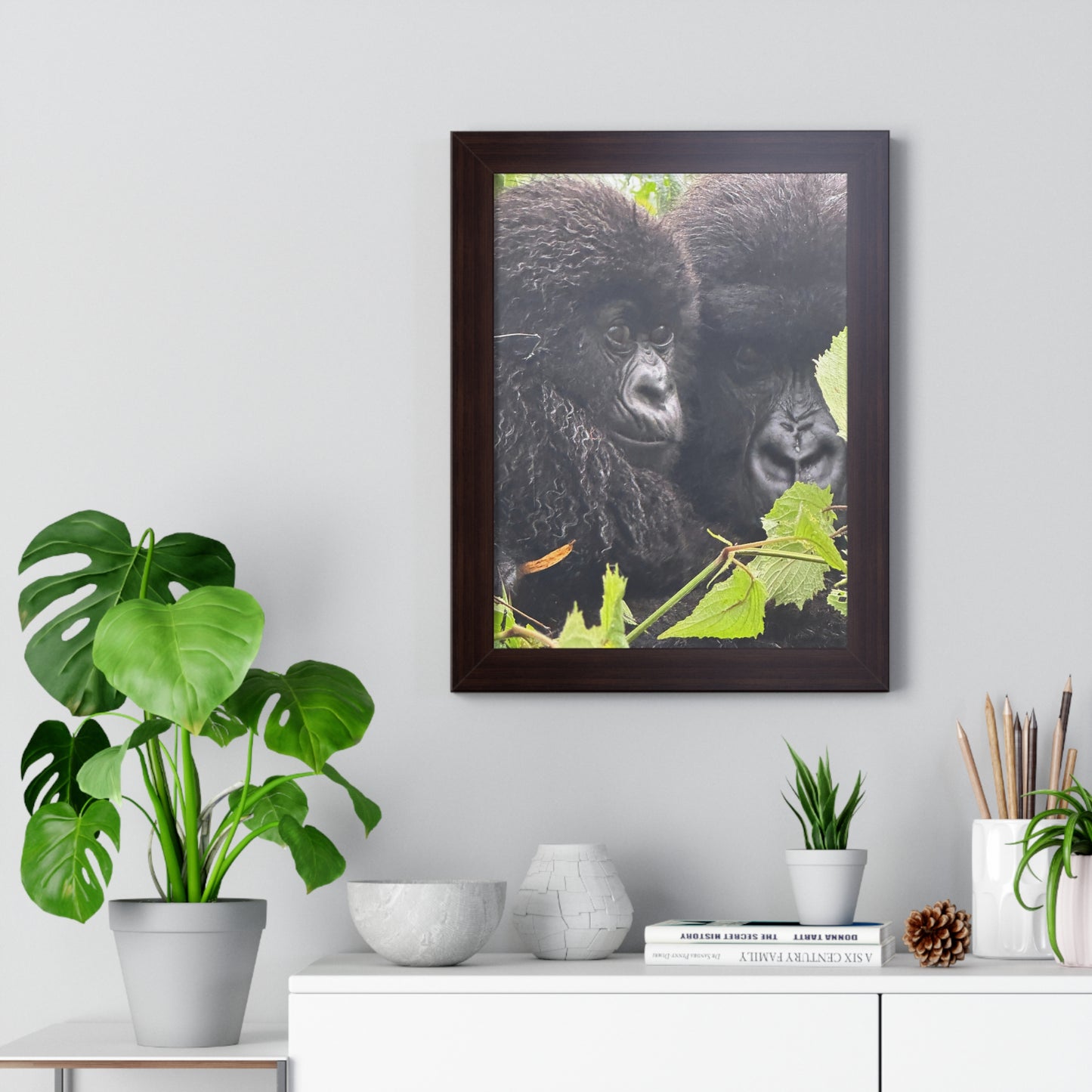 Gorilla mom and baby Framed Vertical Poster