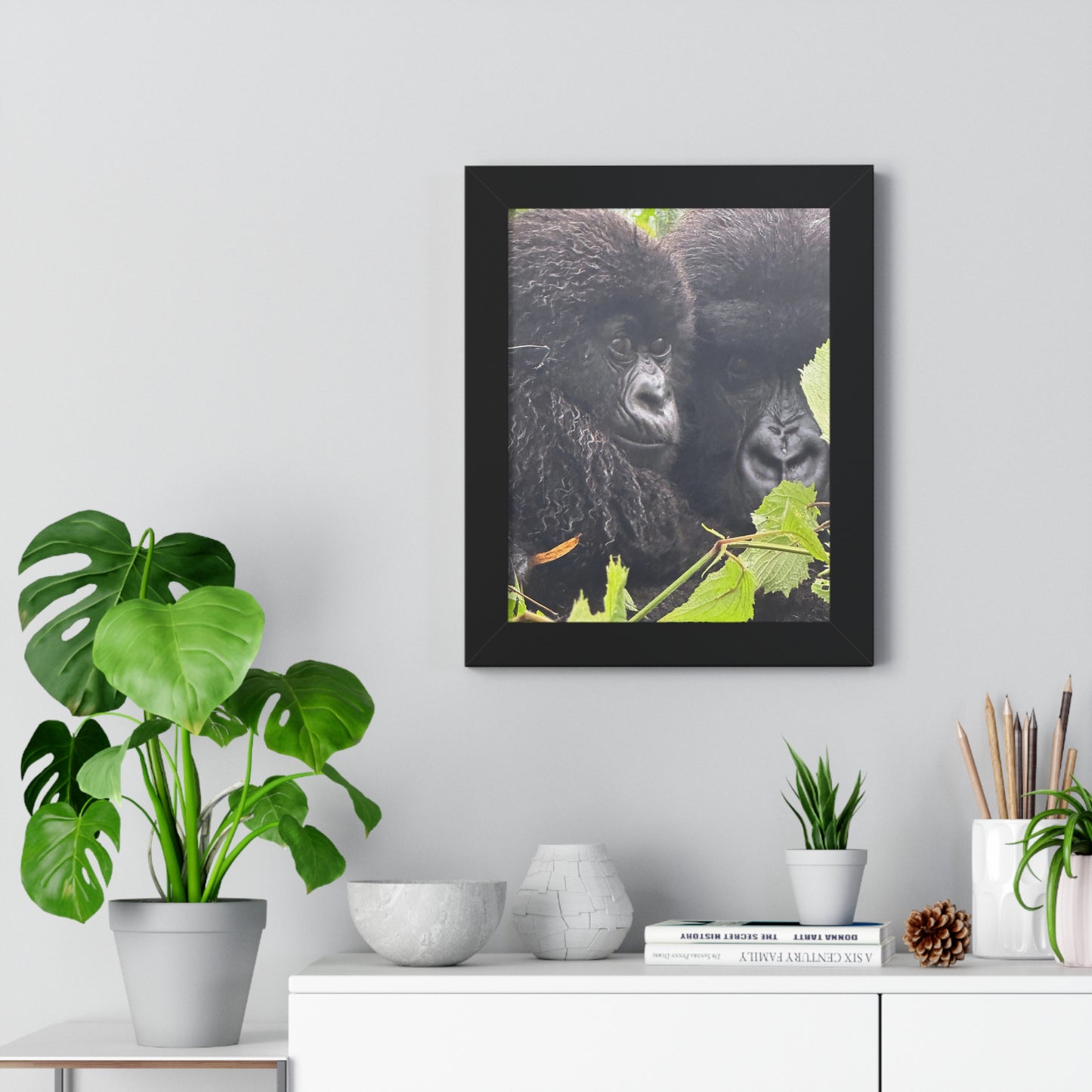 Gorilla mom and baby Framed Vertical Poster