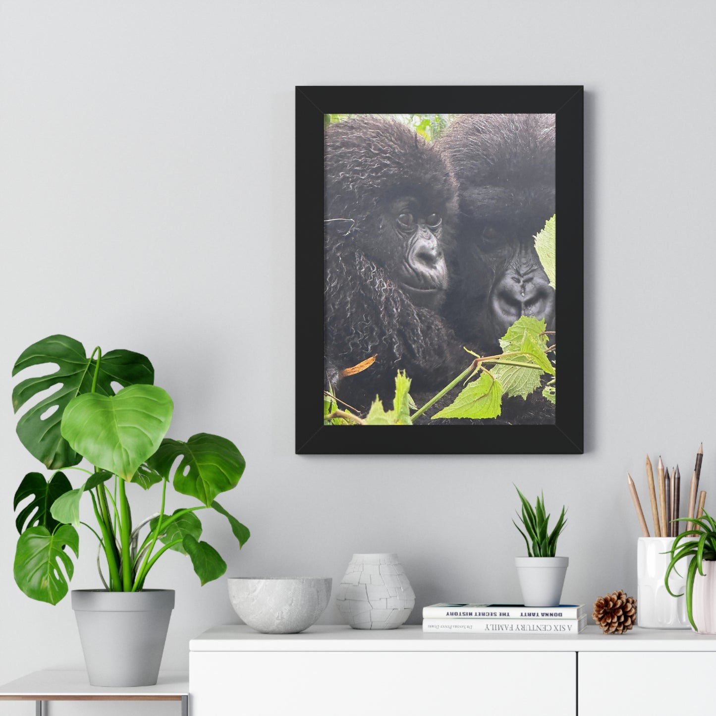 Gorilla mom and baby Framed Vertical Poster