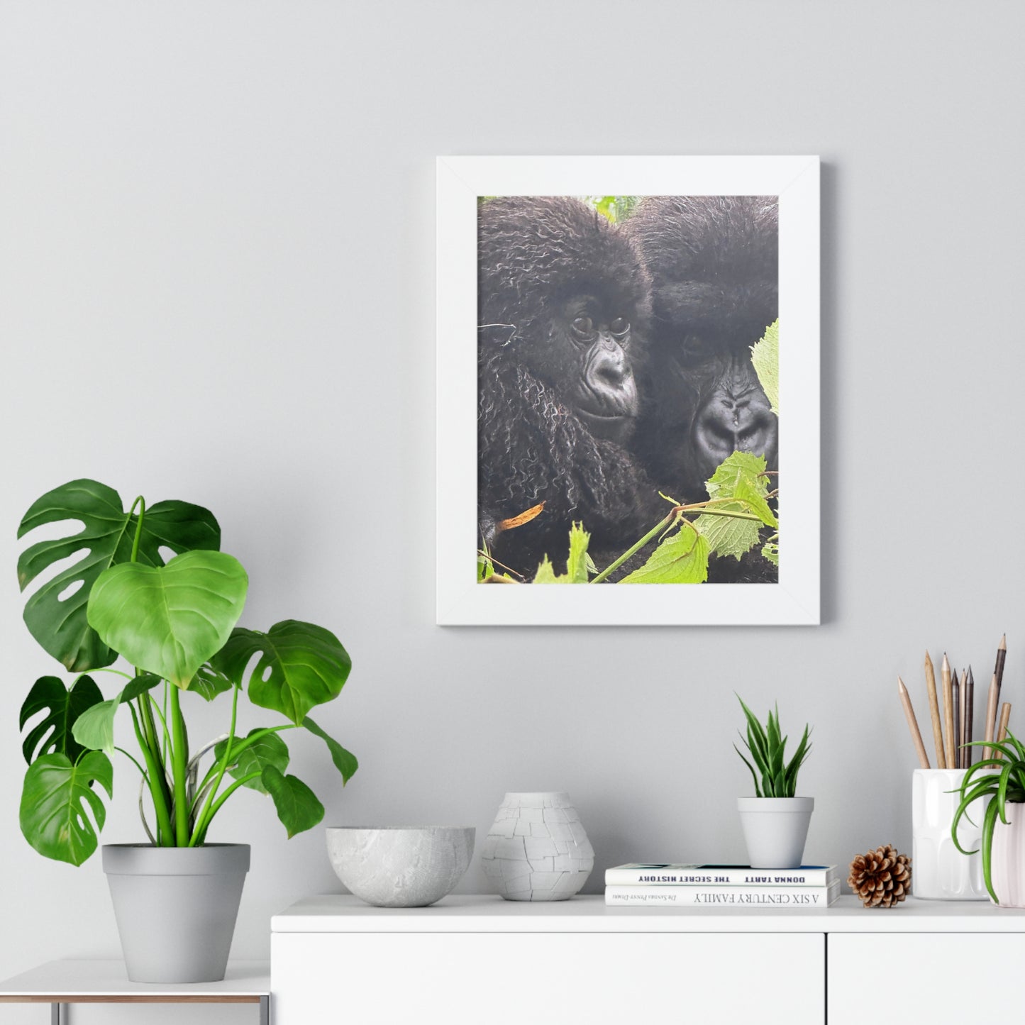 Gorilla mom and baby Framed Vertical Poster