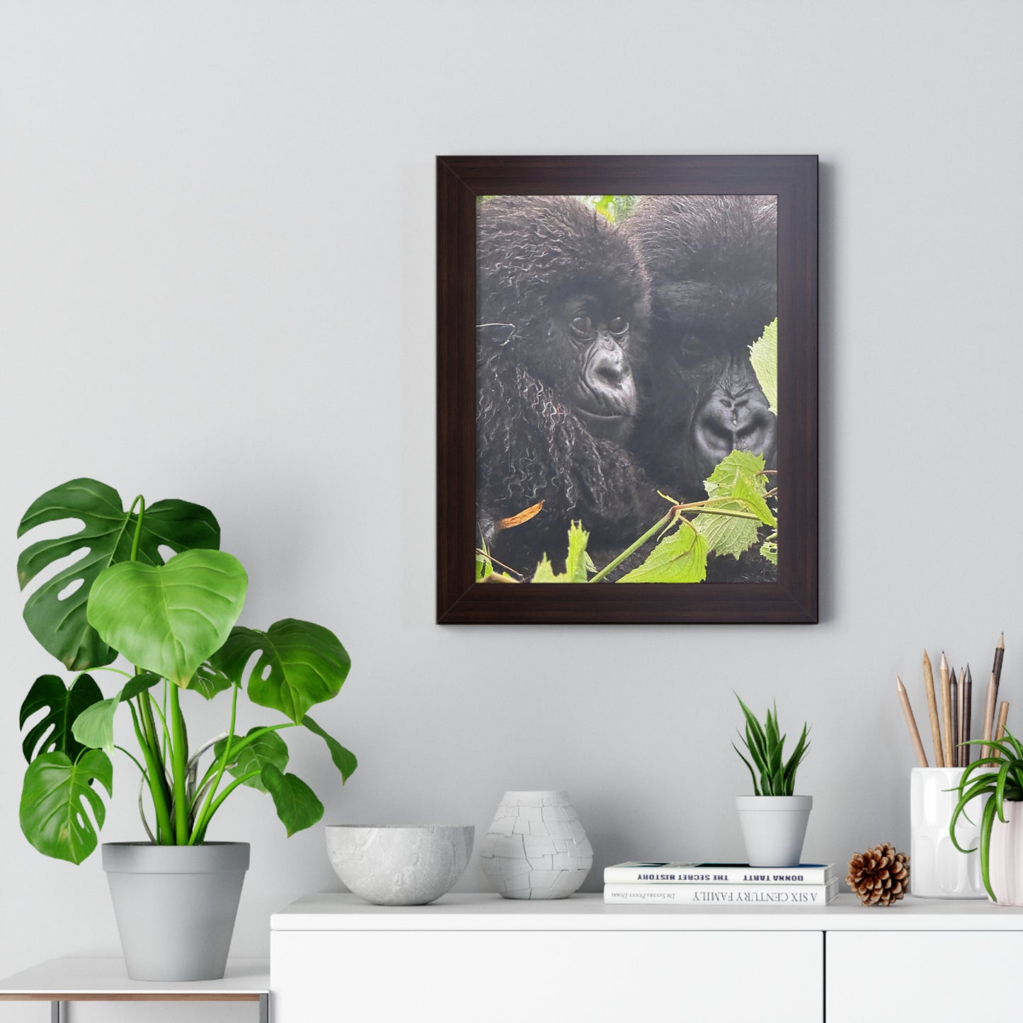 Gorilla mom and baby Framed Vertical Poster
